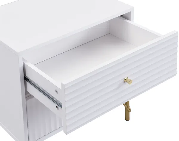 Vente-unique - LOUREO Bedside table Holz, Platte Weiß - B 40 cm x H 58 cm x L 55 cm Bild 6