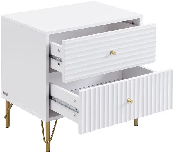 Vente-unique - LOUREO Bedside table Holz, Platte Weiß - B 40 cm x H 58 cm x L 55 cm Bild 4