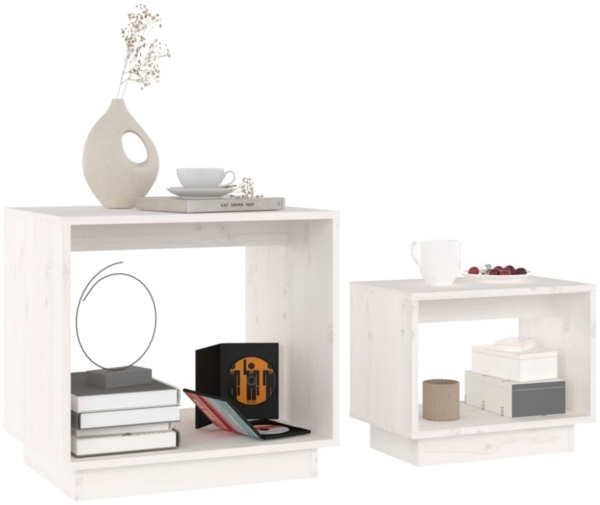 vidaXL Satztische 2 Stk. Weiß Massivholz Kiefer 813526 Bild 8