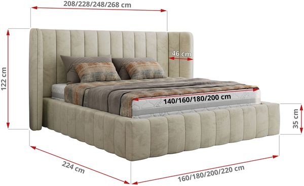 Polsterbett GOLETTA CLASSIC 180 x 200 cm mit gepolstertem Kopfteil, stabilem Bettrahmen, Lattenrost und Bettkasten mit Gasdruckfedern, Doppelbett, zeitloses Design - Beige Velvet Bild 6