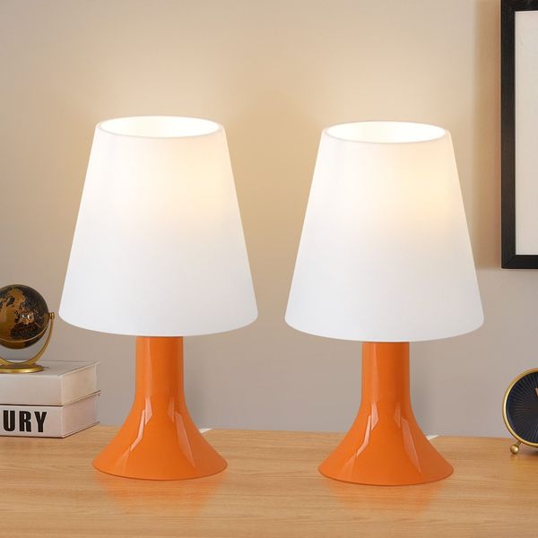 ZMH Nachttischlampe Wohnzimmer Tischleuchte mit Kabel - Tischlampe 2er Set Kleine Lampe E14 Tischlampen Orange Moderne Landhausstil für Esstisch Schlafzimmer - Ohne Leuchtmittel