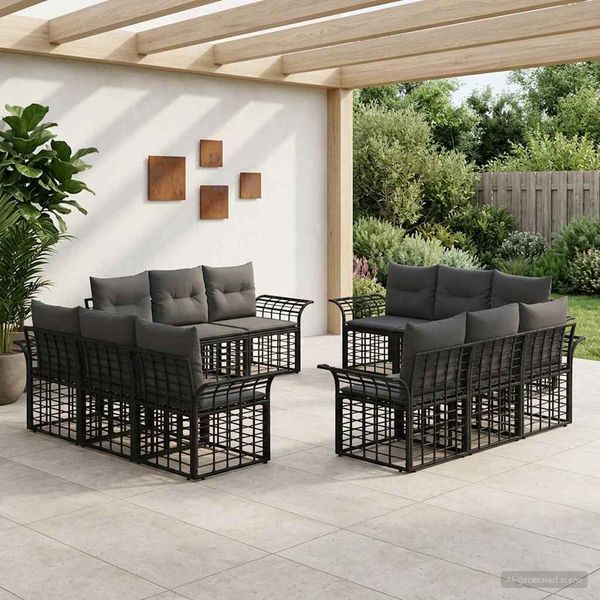 vidaXL Outdoor-Sofagarnitur 12 pcs Schwarz und Dunkelgrau Polyester 3437655