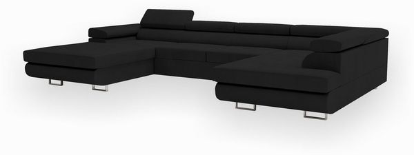 Goldstoff Wohnlandschaft mit Schlaffunktion, Couch für Wohnzimmer - Schlafsofa - Eckcouch, VENUS - Sofa U Form, Ecksofa mit Schlaffunktion und Bettkasten in schwarz