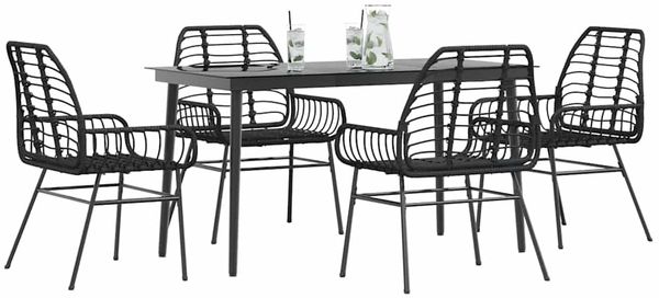 vidaXL 5-teiliges Garten-Esszimmerset aus schwarzem Polyrattanglas 3334438