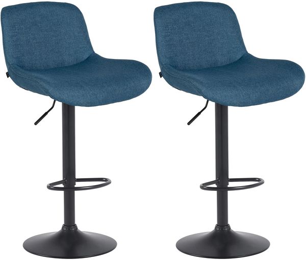 2er Set Barhocker PONOR - Stoff Blau 50x50x85 cm Schwarz | Barstuhl Höhenverstellbar Mit Lehne Drehbar Tresenhocker Tresenstuhl Kneipenhocker