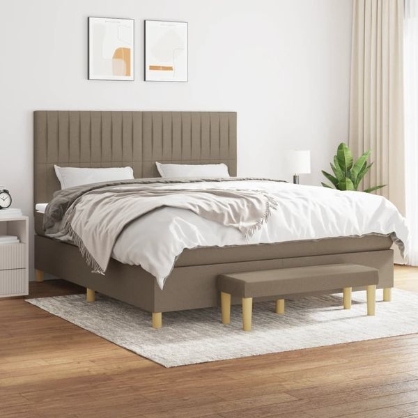 vidaXL Boxspringbett mit Matratze Taupe 180x200 cm Stoff 3137337