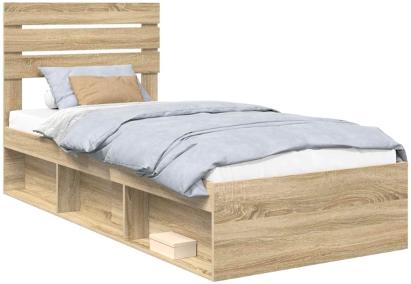 vidaXL Bettrahmen Sonoma-Eiche 75 x 190 cm Massives Kiefernholz 3411473