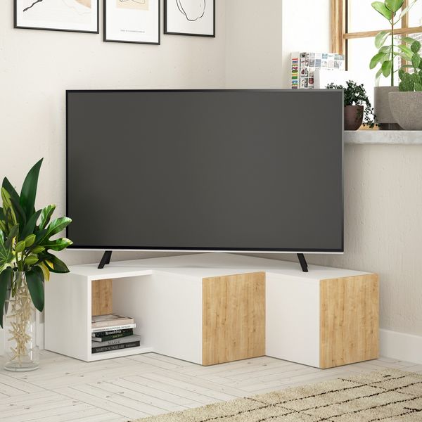 TV-Ständer, 'Compact', 32 x 92 x 90, Weiß, Eiche