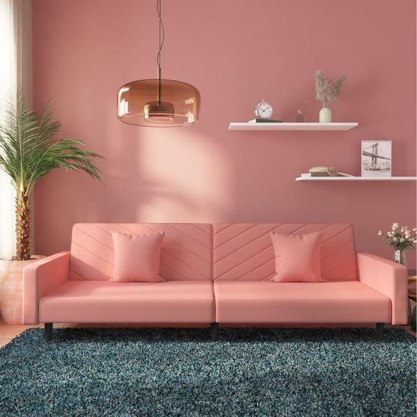 vidaXL Schlafsofa 2-Sitzer mit 2 Kissen Rosa Samt 375921