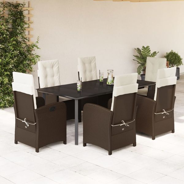 vidaXL 7-tlg. Garten-Essgruppe mit Kissen Braun Poly Rattan 3212347