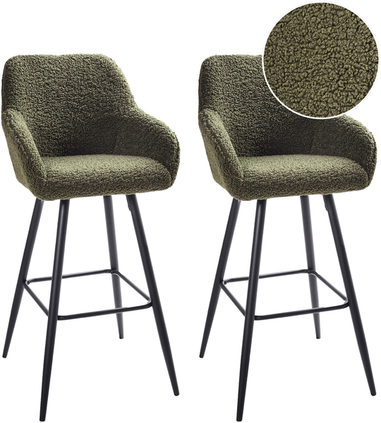 Set mit 2 Barstühlen CASMALIA Bouclé Dunkelgrün