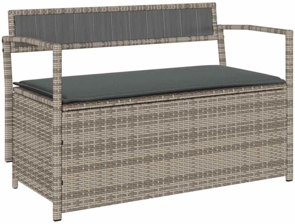 vidaXL Gartenbank mit Stauraum und Kissen Grau Poly Rattan 4103838