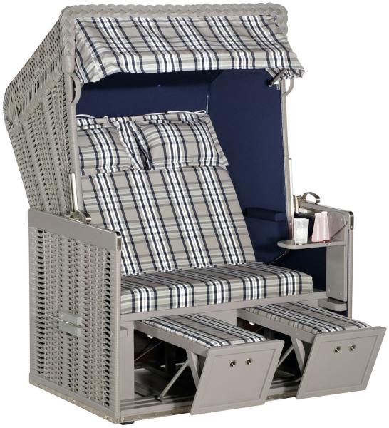 Sonnenpartner Strandkorb Konsul 2-Sitzer Halbliegemodell taupe/modena blau mit Sonderausstattung Bild 4