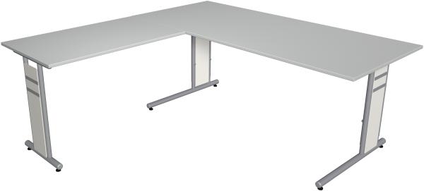 Kerkmann Schreibtisch Form 4 B 1800 x T 800 x H 680-820 mm mit Ansatz/Anbautisch B 1000 x T 600 x H 680-820 mm auf C-Fuß-Gestell, Lichtgrau