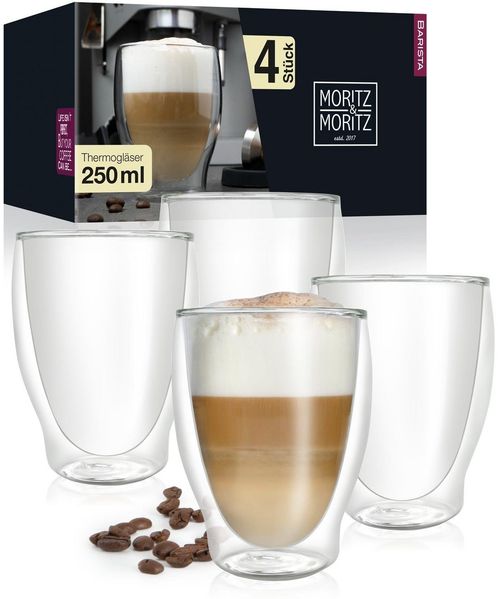 Moritz & Moritz Gläser-Set Moritz & Moritz Milano 4x250 ml, 4-tlg, Borosilikatglas, für Cappuccino Tee Heiß- und Kaltgetränke