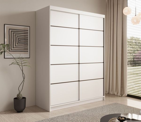 Schiebetürenschrank Schrank CALNT Weiß matt 150 x 200 x 58 cm
