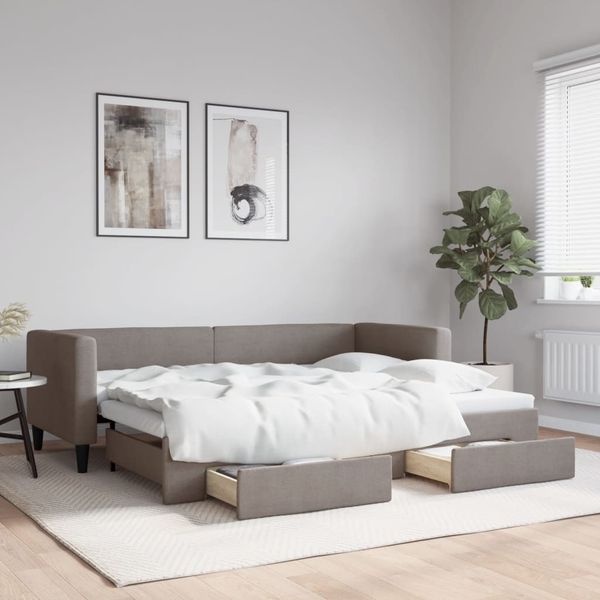 vidaXL Tagesbett Ausziehbar mit Schubladen Taupe 80x200 cm Stoff 3196612