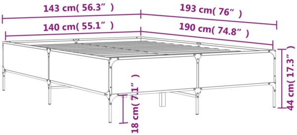 vidaXL Bettgestell Schwarz 140x190 cm Holzwerkstoff und Metall 3279807 Bild 8