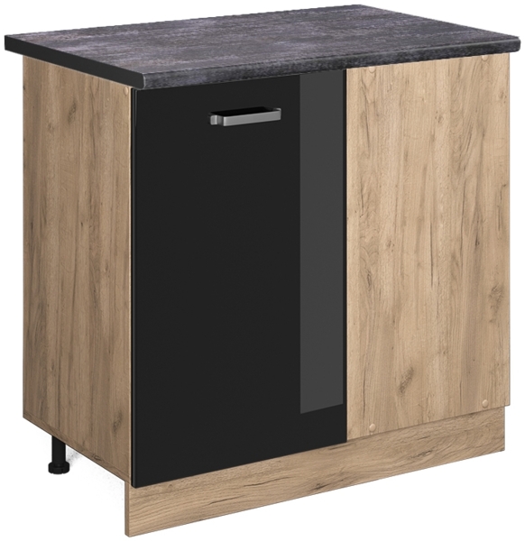 Eckunterschrank R-Line Schwarz Hochglanz 86 cm , AP Anthrazit Vicco
