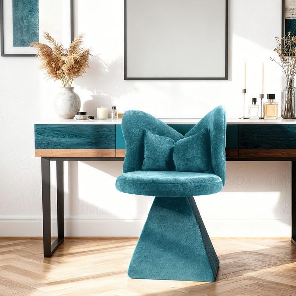 Pflegestuhl Chenille Velours, 360°drehbar, dreieckige Basis, armfreies Design, für Wohnzimmer & Salon,vielseitig einsetzbar,Blau