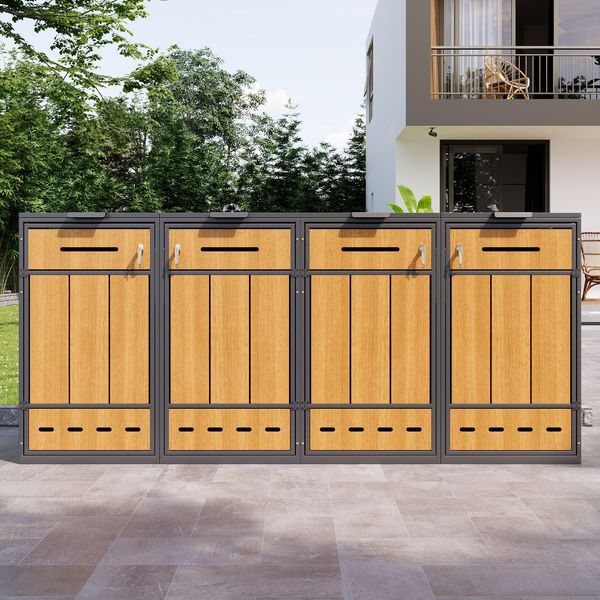 Mülltonnenbox, Mülltonnenverkleidung, 120L 240L, wetterfest, Container, Abfallbehälter, Tonnenhaus, Gartenbox, abschließbare Müllbox (4 Tonnen)