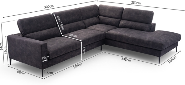 AX LIVING Sofa Dunkelgrau Jolandi Couch L Form Ecksofa 300 cm breit L Bild 7