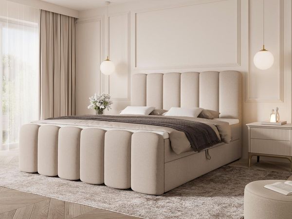 Compleo Boxbett Wolkenbett, Bequem H3 CAOBA, Doppelbett gepolstertes Kopfteil mit Bettkasten