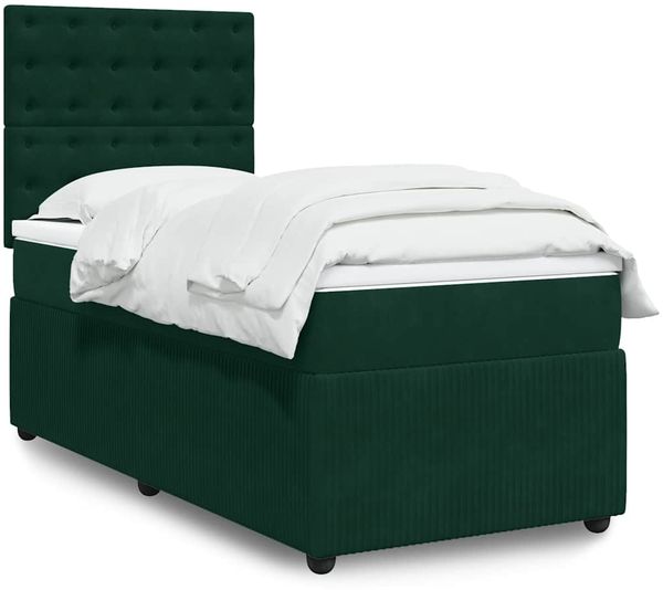 vidaXL Boxspringbett mit Matratze Dunkelgrün 90x190 cm Samt 3292229