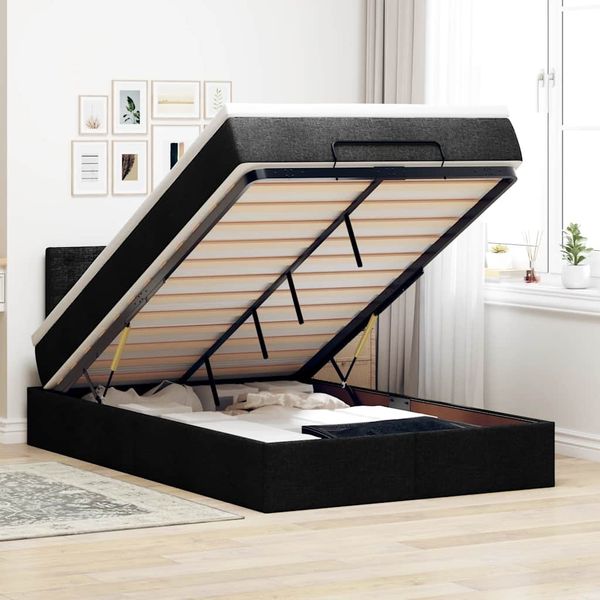 vidaXL Ottomane Bett mit Matratze & LEDs Schwarz 120x190 cm Stoff 3312459
