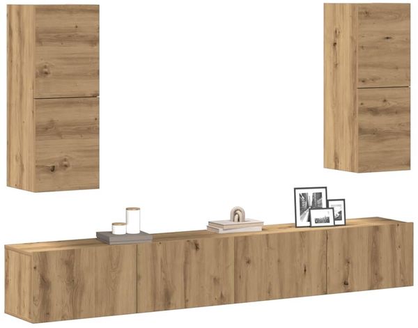 vidaXL 4-tlg. TV-Schrank-Set Wandmontage Artisan-Eiche Holzwerkstoff 3329018