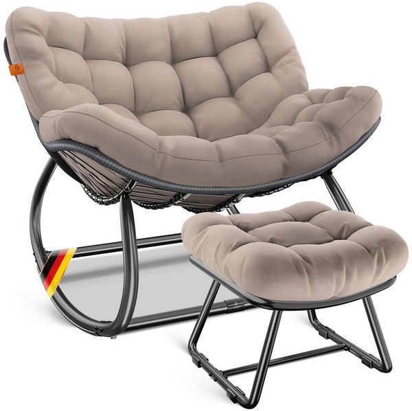 KESSER® Schaukelstuhl für drinnen & draußen ergonomischer Schaukelsessel | maximale Belastung von 120kg Relaxsessel mit Rutschfesten Füßen, Witterungsbeständig | Ideal für Balkon, Garten & Wohnzimmer Taupe, XXL Chillexer Pro