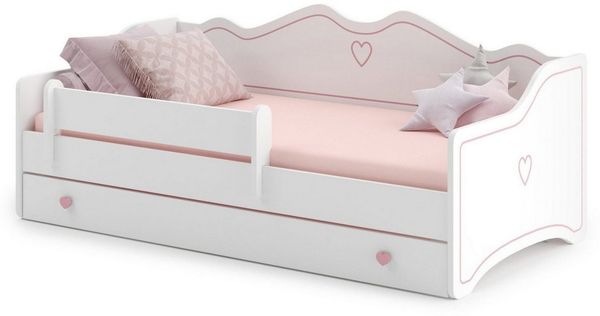 Kids Collective Kinderbett Mädchenbett 80x160 80x180 mit Matratze, Rausfallschutz & Schublade, Rosa, umbaubar in Couch, 180x80 cm, mit punktelastischer Matratze