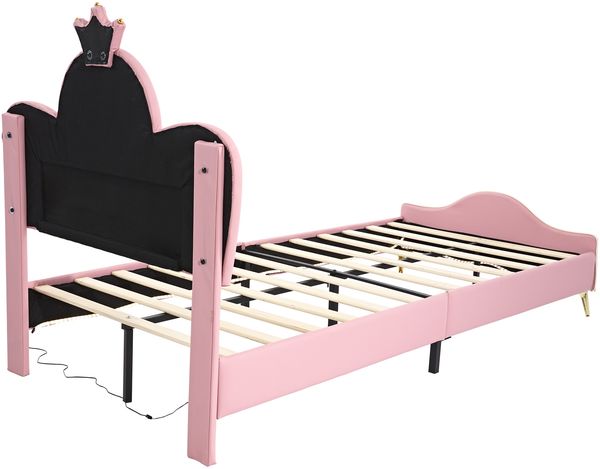 Polsterbett Kinderbett mit LED-Lichtleiste, 90x200 cm, Rosa/Weiß, ohne Matratze Bild 8