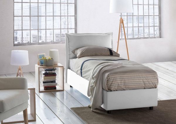 Talamo Italia - Einzelbett Evelyn, Bettkasten mit Stoffbezug, 100 % Made in Italy, Öffnung vorne, geeignet für Matratzen 90x200 cm, Weiß