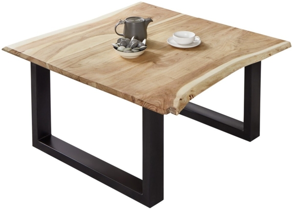 Couchtisch Baumkante massiv Akazie naturfarben 80 x 80 cm schwarz BILLY 72626597