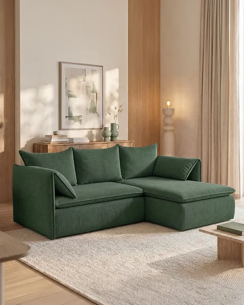 Vente-unique - TEODORA Sofa SamtStoff Grün - B 166 cm x H 91 cm x L 230 cm