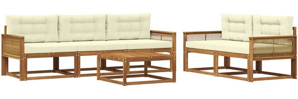 vidaXL Outdoor-Sofagarnitur mit Kissen 6 pcs Natur und Creme 3382348 Bild 2