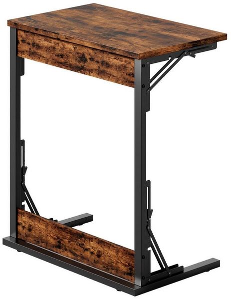 Yorbay Beistelltisch Couchtisch, Klappbarer C-Tisch,Sofatisch, Bett-Couch-Tisch, TV-Tablett, mit Metallgestell & höhenverstellbaren Füßen