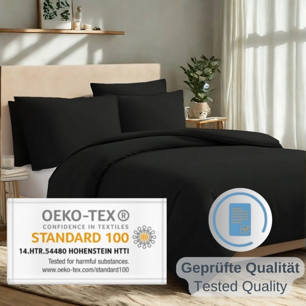 Komfortec Premium Bettwäsche 200x200 mit 2 Kissenbezug 40x80 cm Set aus Gebürstetes Mikrofaser - Schwarz