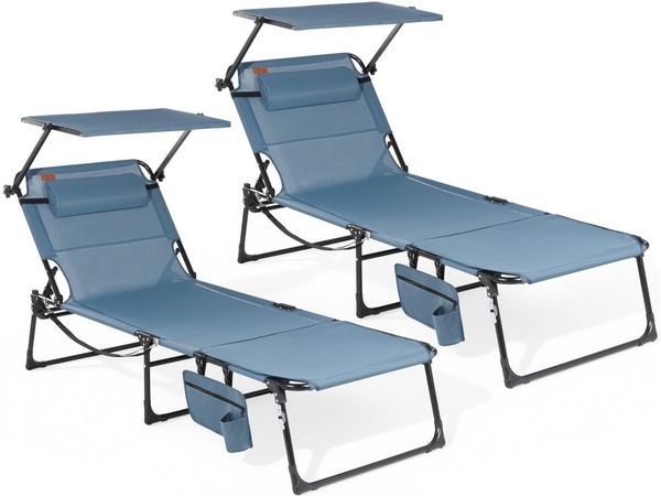 HOMECALL Gartenliege Sonnenliege mit Gesichtsöffnung und Sonnendach, klappbarer Liegestuhl, bis180 kg 200x70 cm 4-Fach verstellbare Rückenlehne, 2 St, für Garten, Strand und Camping