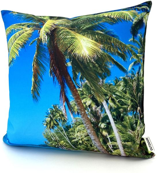 heimtexland ® Outdoorkissen Lotus Effekt 45x45 Garten Dekokissen Wasserabweisend Outdoor Lounge Deko Kissen Typ742 Südsee Palme