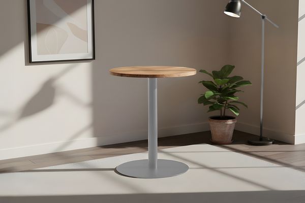 Bistrotisch massiv Akazie rund naturfarben 70 cm Säulengestell-rund silber EMILIO 173847367