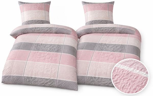 soma Bettwäsche Bettwäsche Set 4-tlg. 2x 135x200 cm + 2x 80x80 cm rosa gestreift, Microfaser Seersucker, 4 teilig, Ideal für Frühling Sommer Reißverschluss absolut bügelfrei ganzjährig