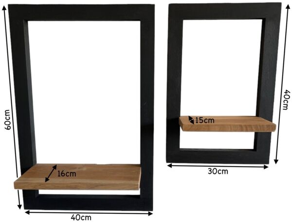 FaHome Deko-Wandregal Wandregal aus Holz Schwarzer Rahmen und Natur Abstellfläche Hängeregal, Regal Massiv Holz