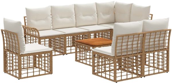 vidaXL Outdoor-Sofagarnitur 9 pcs Natürlich und Cremweiß Polyester 3437702