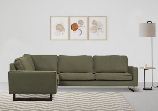 Places of Style Ecksofa Pinto, 250/290 cm, langer Schenkel, XXL, Ottomane, Cord, Feincord, Luxus-Microfaser Leder und Chenille