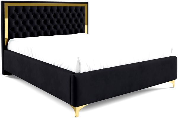 MEBLINI Polsterbett 180x200 mit Lattenrost ohne Matratze – ARONA GOLD – Schwarz Samt – Doppelbett mit Bettkasten - Stauraumbett - Kopfteil Bett mit Stauraum Bild 2