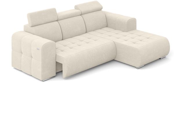 MEBLINI Elektrische Schlafcouch - Ecksofa mit Schlaffunktion - Sofa mit Relaxfunktion und Kopfstützen - Couch L-Form - Eckcouch - Wohnlandschaft - MADELINE - 266x200x93cm Rechts - Creme Samt