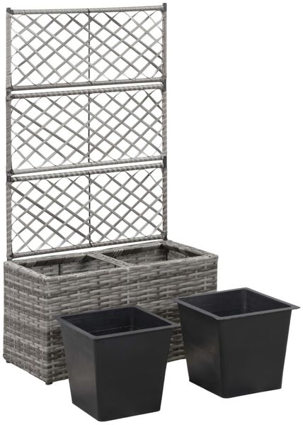vidaXL Hochbeet mit Rankgitter 2 Töpfe 58×30×107cm Poly Rattan Grau 46934 Bild 4