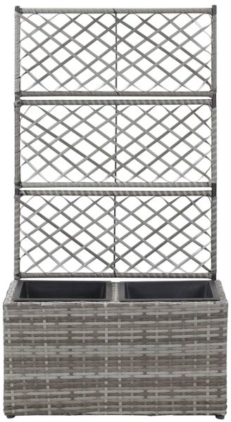 vidaXL Hochbeet mit Rankgitter 2 Töpfe 58×30×107cm Poly Rattan Grau 46934 Bild 2